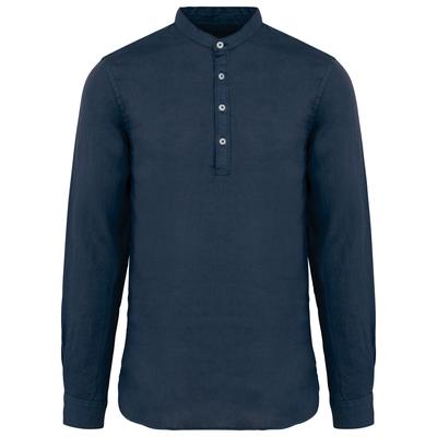 Chemise écoresponsable à col Mao délavée  en lin délavé homme