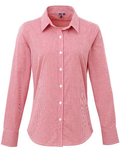 Women's Microcheck (Gingham) Long Sleeve Cotton Shirt